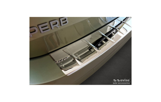 Chrome Stainless Steel Rear Bumper Protector Fits Skoda Superb IV Combi 2023- 'Ribs', Image 3