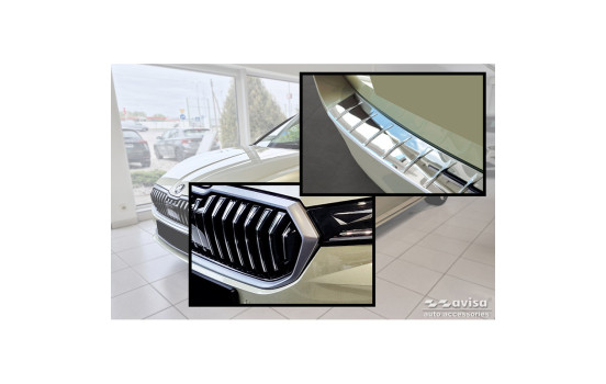 Chrome Stainless Steel Rear Bumper Protector Fits Skoda Superb IV Combi 2023- 'Ribs', Image 5