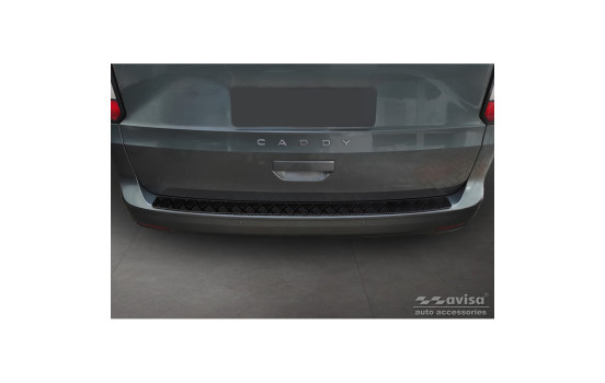 Matte black aluminum bumper protector suitable for Volkswagen Caddy V 2020- 'Riffled Plate', Image 2