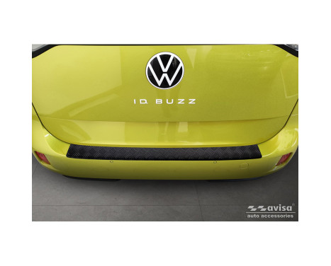 Matte black aluminum bumper protector suitable for Volkswagen ID. Buzz + Cargo Riffled Plate, Image 2
