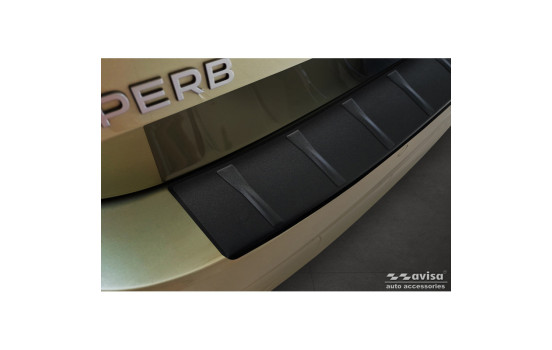 Matte black stainless steel rear bumper protector suitable for Skoda Superb IV Combi 2023- 'Ribs', Image 3