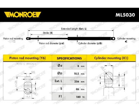 Gas Spring, bonnet ML5030 Monroe, Image 12