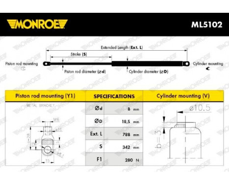 Gas Spring, bonnet ML5102 Monroe, Image 11