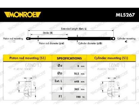 Gas Spring, bonnet ML5267 Monroe, Image 10