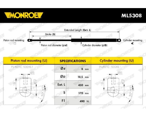 Gas Spring, bonnet ML5308 Monroe, Image 10