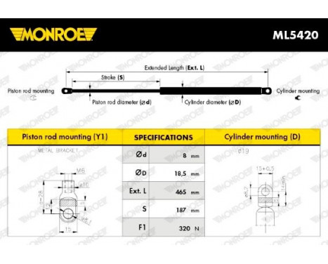 Gas Spring, bonnet ML5420 Monroe, Image 11