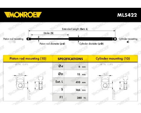 Gas Spring, bonnet ML5422 Monroe, Image 6