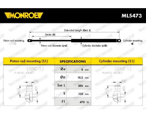 Gas Spring, bonnet ML5473 Monroe, Image 6