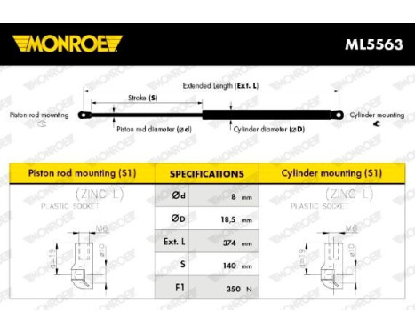 Gas Spring, bonnet ML5563 Monroe, Image 10