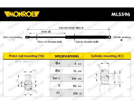 Gas Spring, bonnet ML5596 Monroe, Image 5