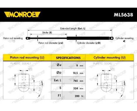 Gas Spring, bonnet ML5638 Monroe, Image 10