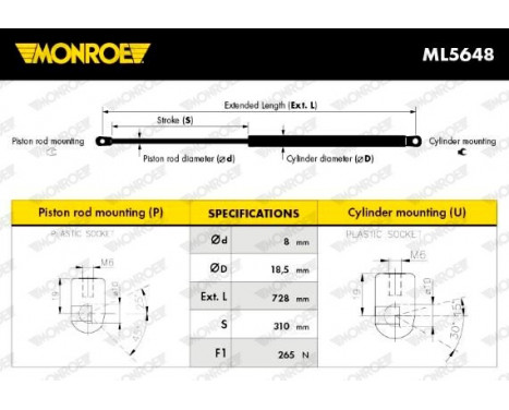 Gas Spring, bonnet ML5648 Monroe, Image 12