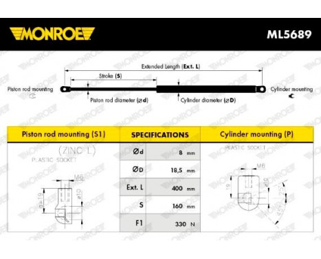 Gas Spring, bonnet ML5689 Monroe, Image 4