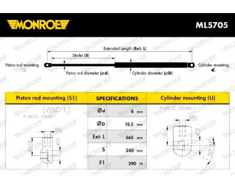 Gas Spring, bonnet ML5705 Monroe, Image 11