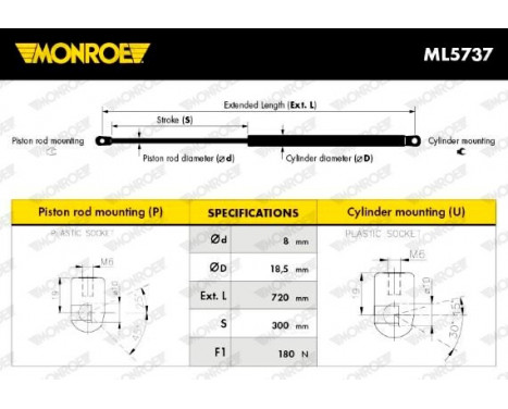 Gas Spring, bonnet ML5737 Monroe, Image 12