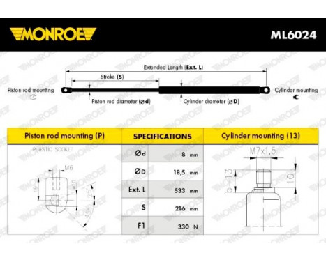 Gas Spring, bonnet ML6024 Monroe