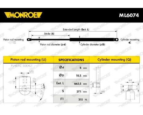 Gas Spring, bonnet ML6074 Monroe, Image 9