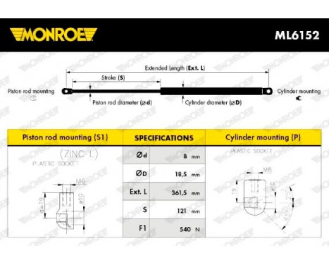 Gas Spring, bonnet ML6152 Monroe, Image 9