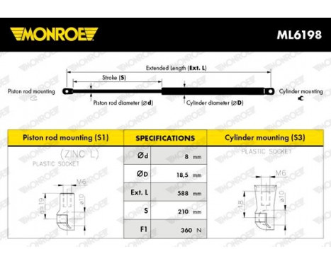 Gas Spring, bonnet ML6198 Monroe, Image 9