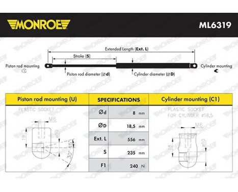 Gas Spring, bonnet ML6319 Monroe, Image 11