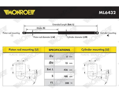 Gas Spring, bonnet ML6432 Monroe, Image 3