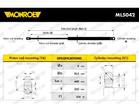 Gas Spring, boot-/cargo area ML5042 Monroe, Image 11