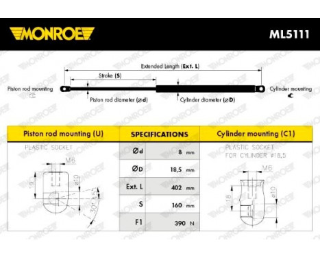 Gas Spring, boot-/cargo area ML5111 Monroe, Image 4