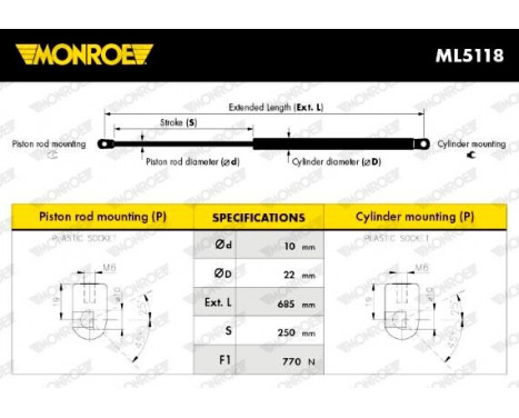 Gas Spring, boot-/cargo area ML5118 Monroe, Image 10