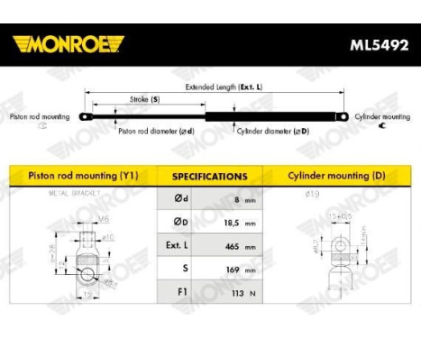 Gas Spring, boot-/cargo area ML5492 Monroe, Image 10