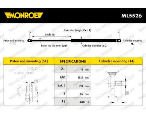 Gas Spring, boot-/cargo area ML5526 Monroe, Image 10