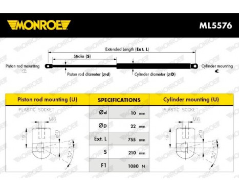 Gas Spring, boot-/cargo area ML5576 Monroe, Image 10