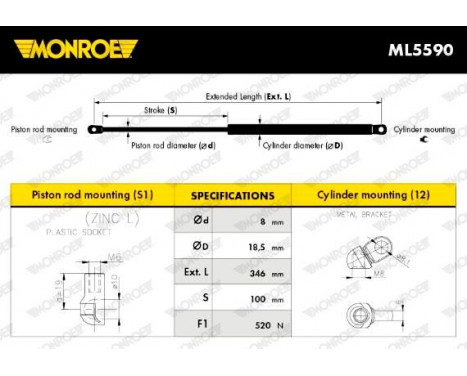 Gas Spring, boot-/cargo area ML5590 Monroe, Image 6