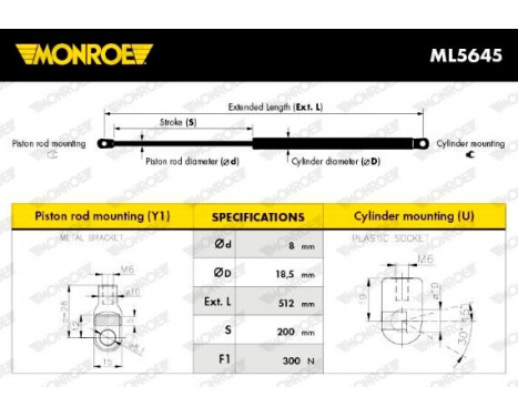 Gas Spring, boot-/cargo area ML5645 Monroe, Image 3