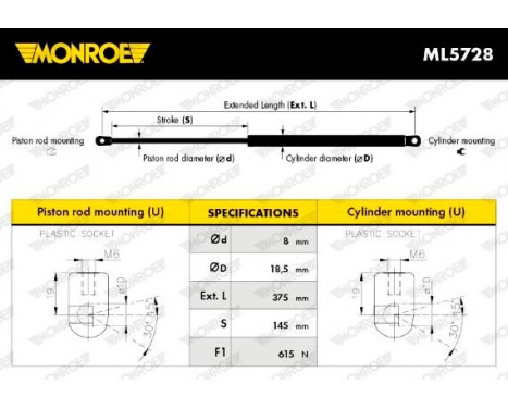 Gas Spring, boot-/cargo area ML5728 Monroe, Image 11