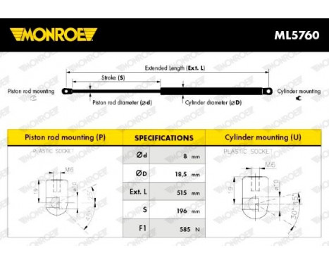 Gas Spring, boot-/cargo area ML5760 Monroe, Image 12