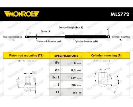 Gas Spring, boot-/cargo area ML5772 Monroe, Image 12