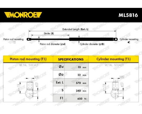 Gas Spring, boot-/cargo area ML5816 Monroe, Image 10