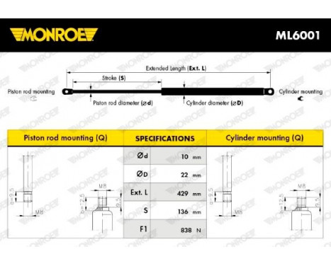 Gas Spring, boot-/cargo area ML6001 Monroe, Image 2