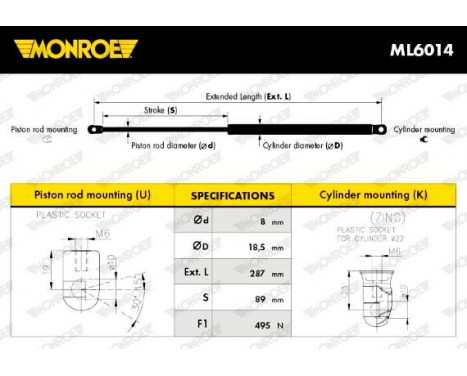 Gas Spring, boot-/cargo area ML6014 Monroe, Image 3