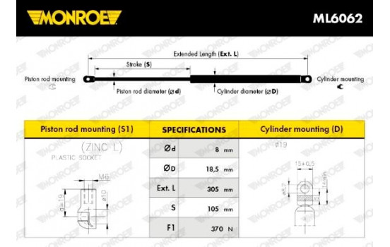 Gas Spring, boot-/cargo area ML6062 Monroe