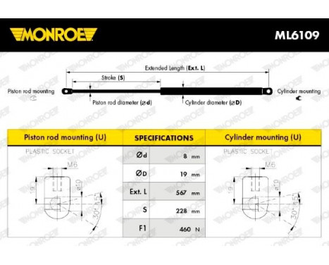 Gas Spring, boot-/cargo area ML6109 Monroe, Image 9