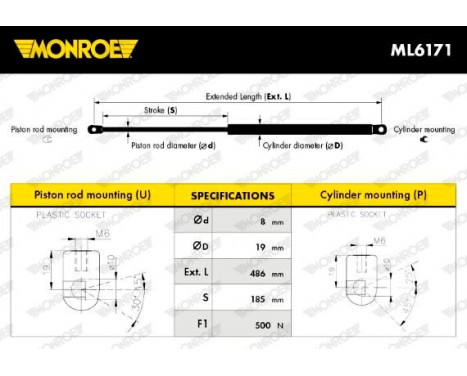 Gas Spring, boot-/cargo area ML6171 Monroe, Image 3