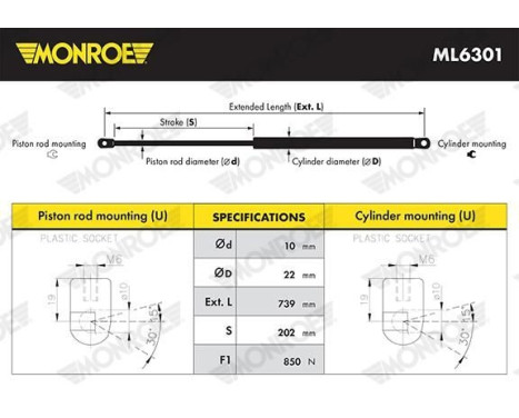 Gas Spring, boot-/cargo area ML6301 Monroe, Image 7