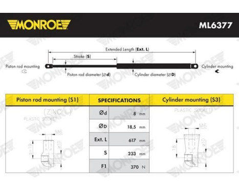 Gas Spring, boot-/cargo area ML6377 Monroe, Image 5