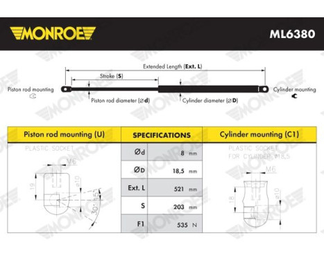 Gas Spring, boot-/cargo area ML6380 Monroe, Image 7