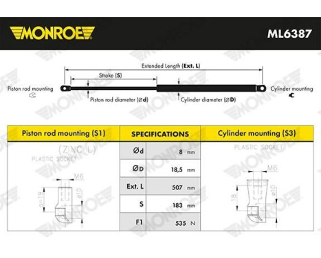 Gas Spring, boot-/cargo area MONROE MaxLift ML6387, Image 2