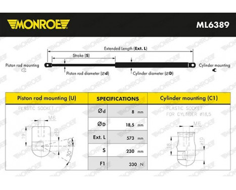 Gas Spring, boot-/cargo area MONROE MaxLift ML6389