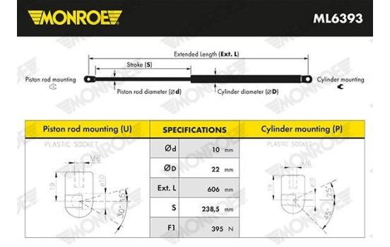 Gas Spring, boot-/cargo area MONROE MaxLift ML6393, Image 2