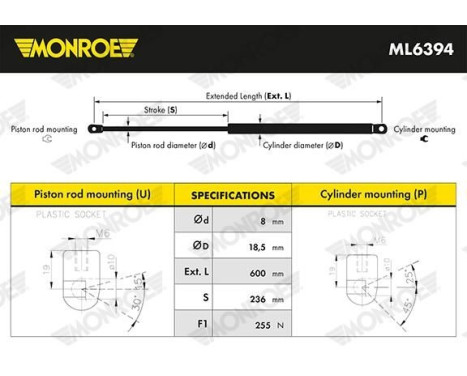 Gas Spring, boot-/cargo area MONROE MaxLift ML6394, Image 2