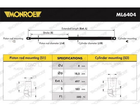 Gas Spring, boot-/cargo area MONROE MaxLift ML6404